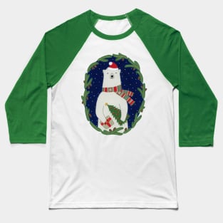 Polar Bear with Christmas Tree Baseball T-Shirt